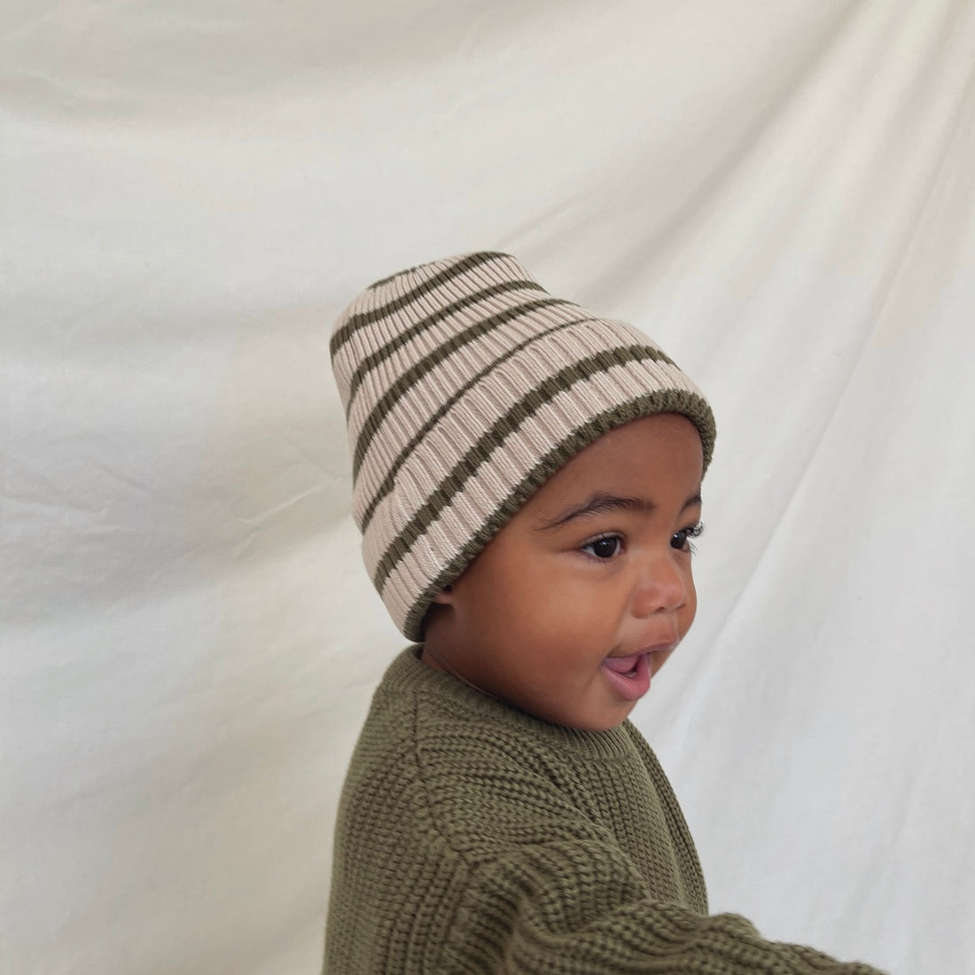 Noa Beanie | Olive Stripe