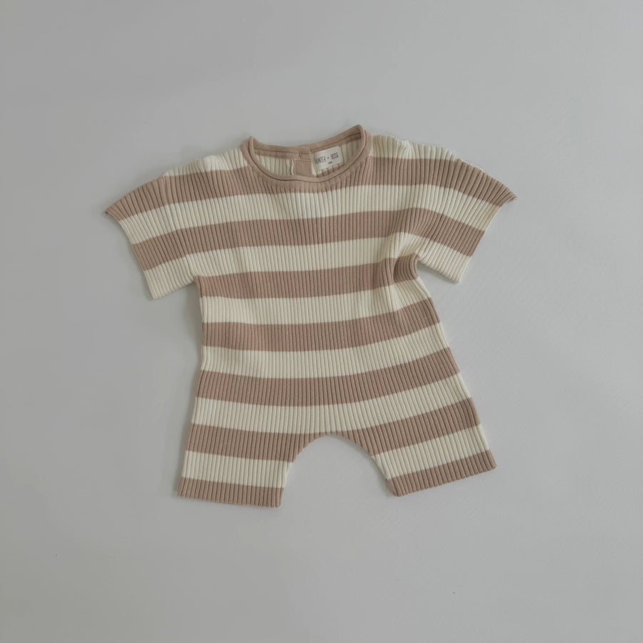 Ribb Romper | Sand Stripe