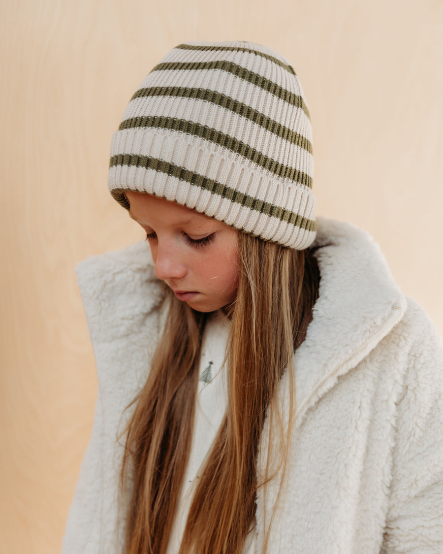 Noa Beanie | Olive Stripe