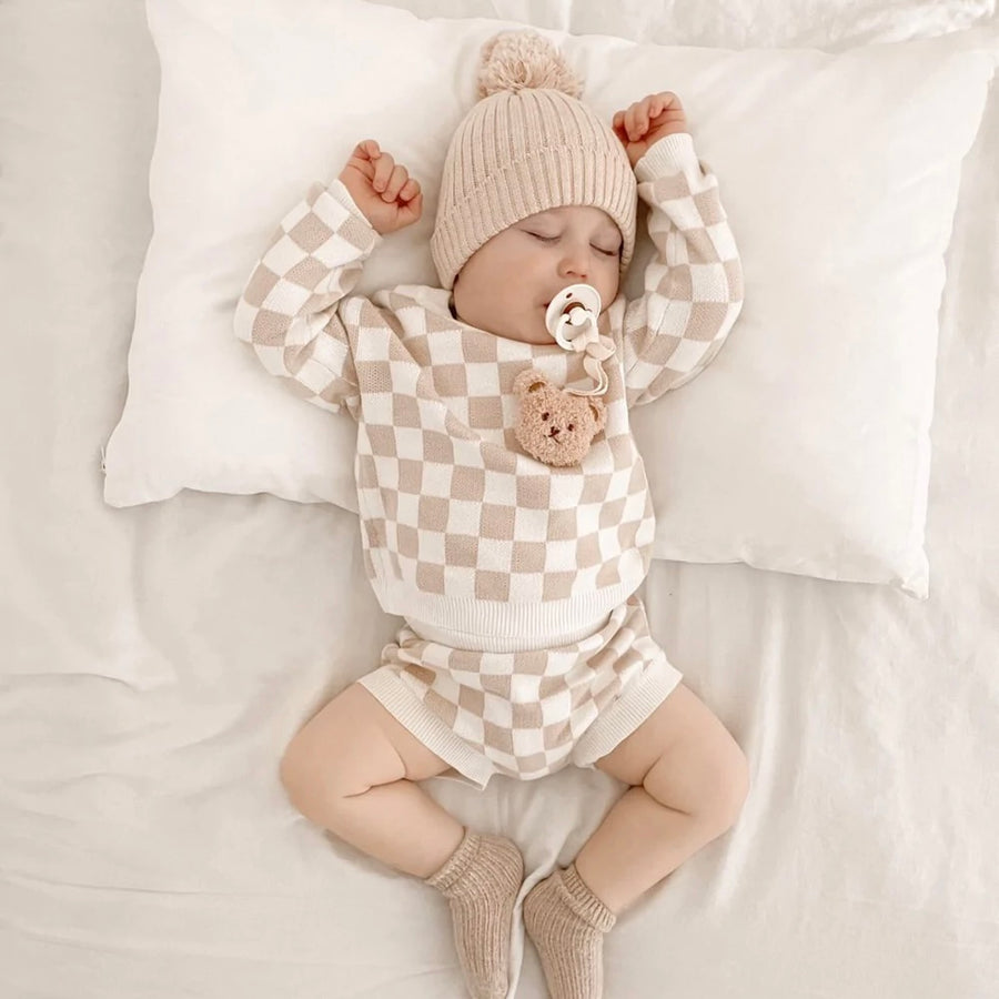 Checkered Jacquard Pullover & Bloomer Set