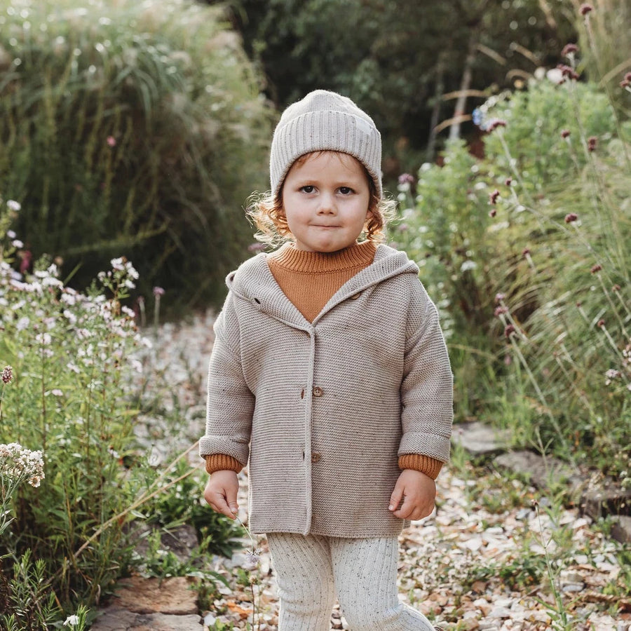 Organic Cotton Hooded Cardigan | Almond Fleck