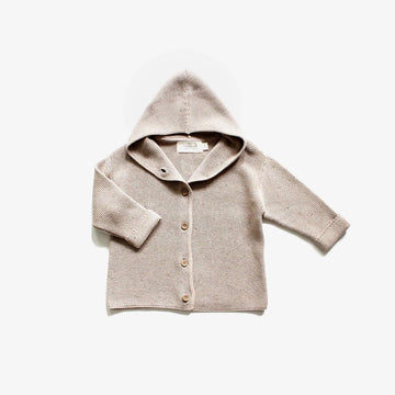 Organic Cotton Hooded Cardigan | Almond Fleck